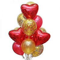Букет из золотых шаров с добавлением фольгированных сердец купить за 890 грн.
